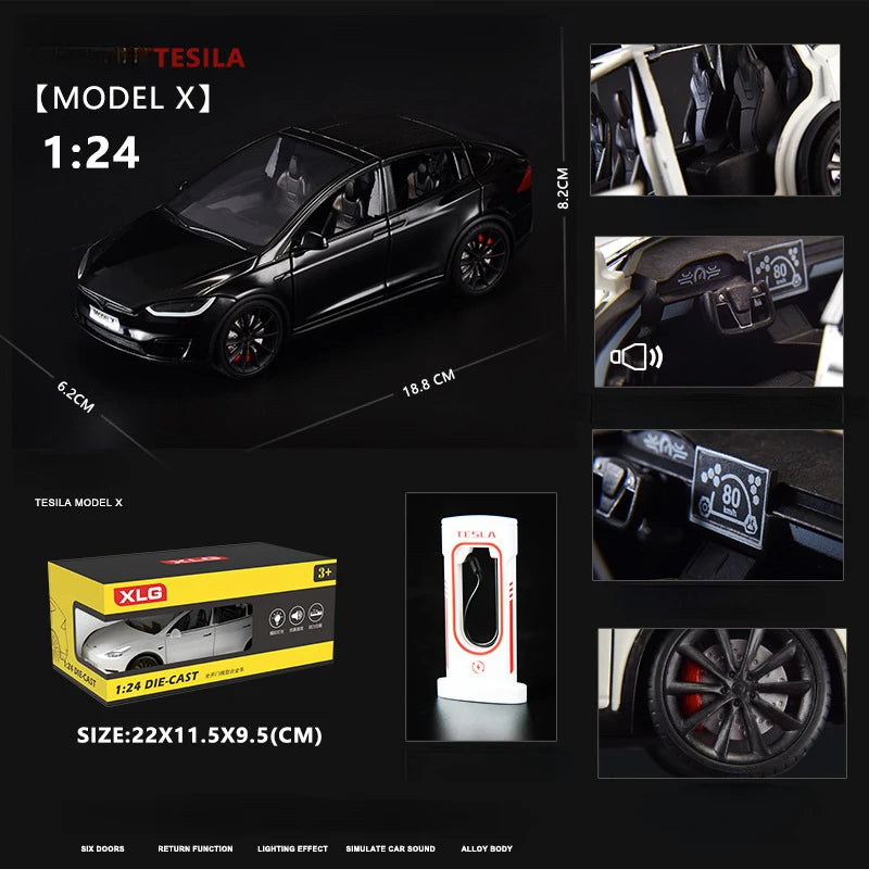 1:24 Tesla Model X Simulation Alloy Car Model Vehicle Sound And Light Pull Back Toy Car Boy Collection Decoration Gift C292