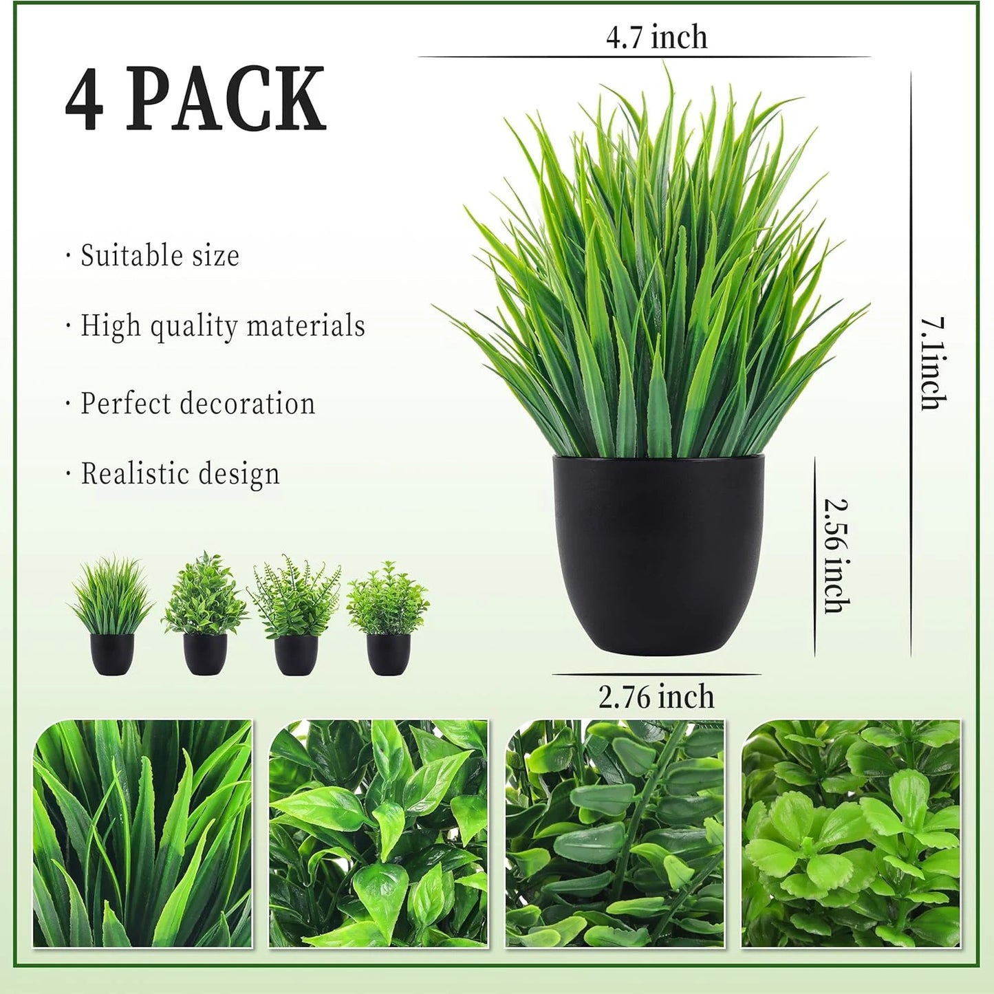 Fake Plants 4 Packs Artificial Plants Small Faux Plants Black Bathroom Accessories for Bathroom Home Office Table Decor Indoor