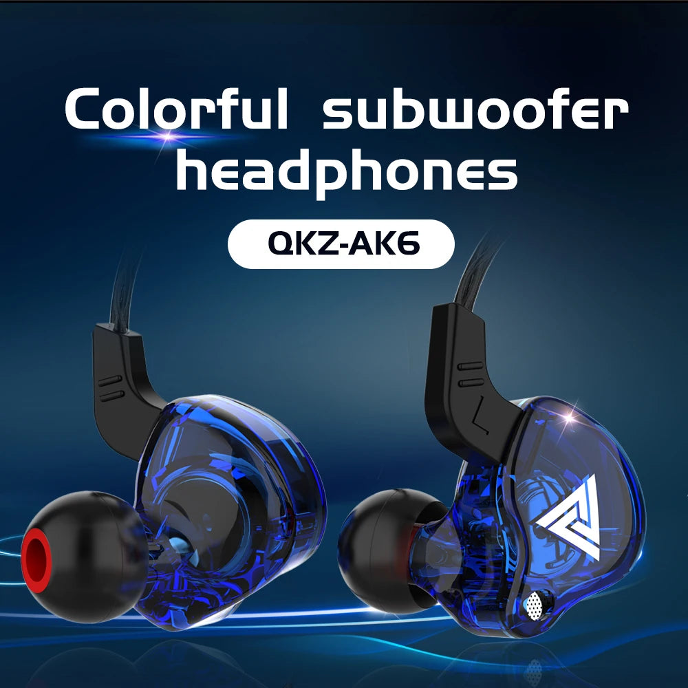 Original QKZ AK6 Dual Drive Earphones 3.5mm AUX Universal Wired Headphones HiFi Sound Music With MIC In-ear Sports Game Headset