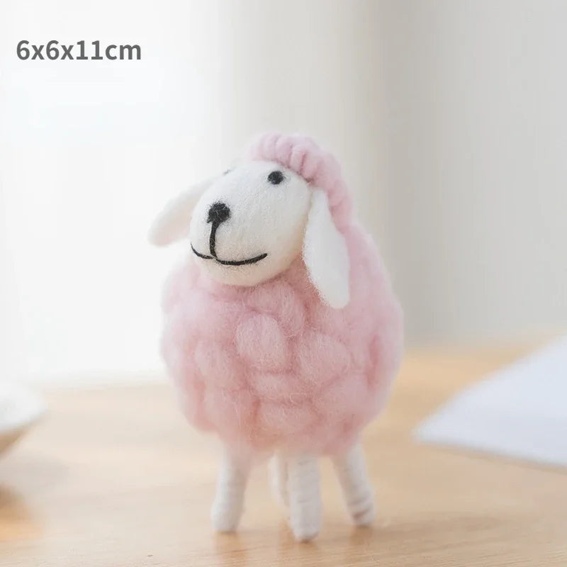 Handmade wool felt filled sheep small ornaments creative ins bedroom desktop home furnishings statue miniature crafts pendant