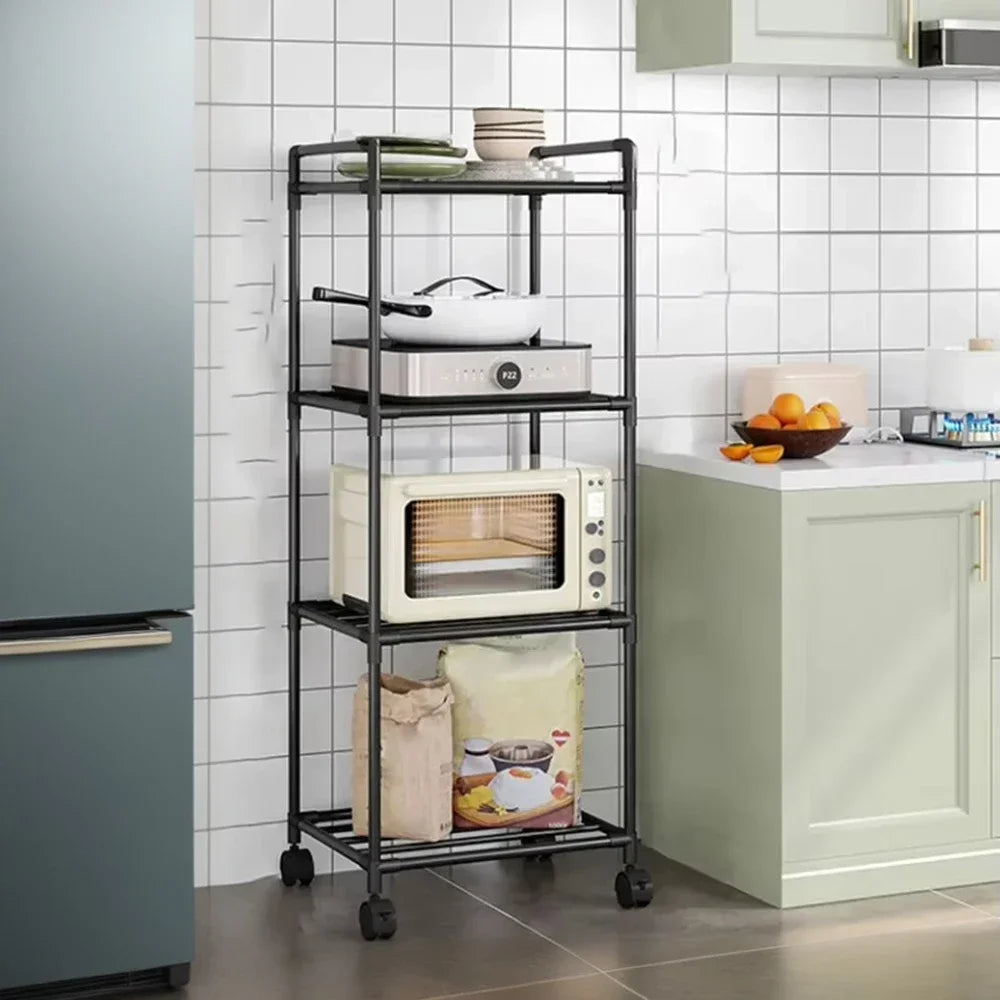 4/5/6 Layer Floor-Standing Storage Rack with Pulleys for Kitchen and Bathroom Household Organizer and Room Storage Accessories