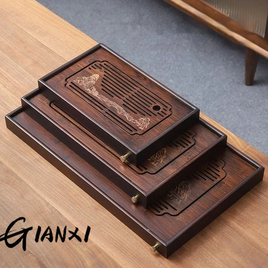 GIANXI Jiangshan Tea Tray Household Small Drain Tea Table Bamboo Tea Tray Kung Fu Tea Set Accessories Tea Sea Dry Brewing Table