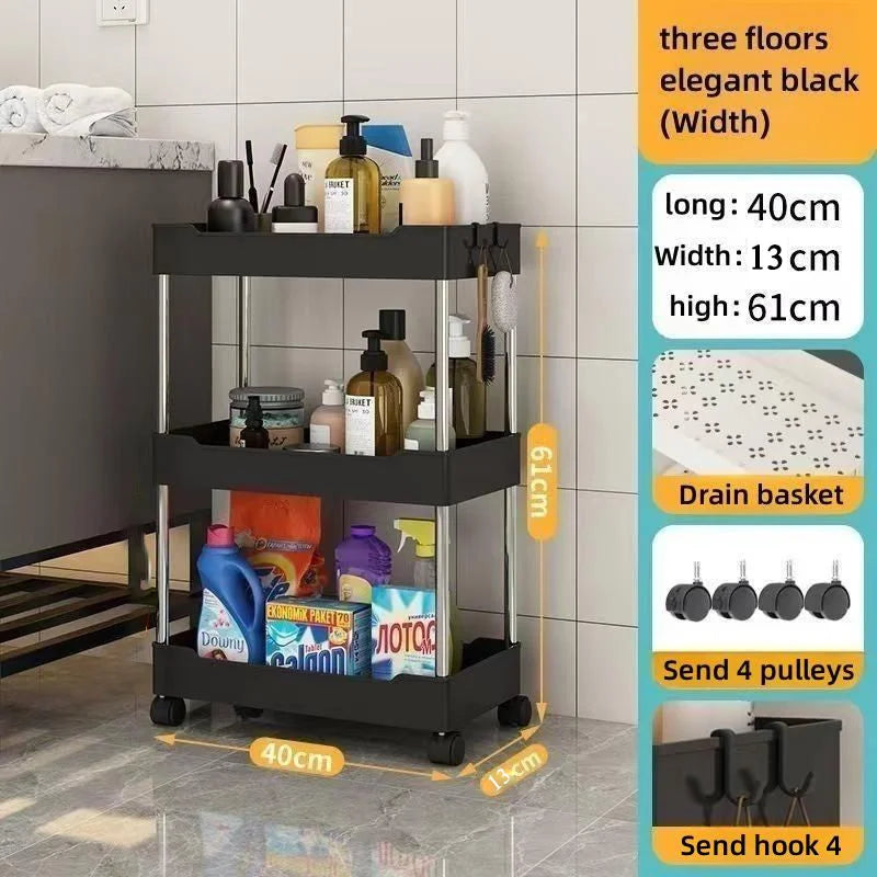 Bathroom Storage Rack With Wheels 3/4 Layer Rolling Utility Cart Bathroom Storage Organizer Multi-purpose Utility Cart