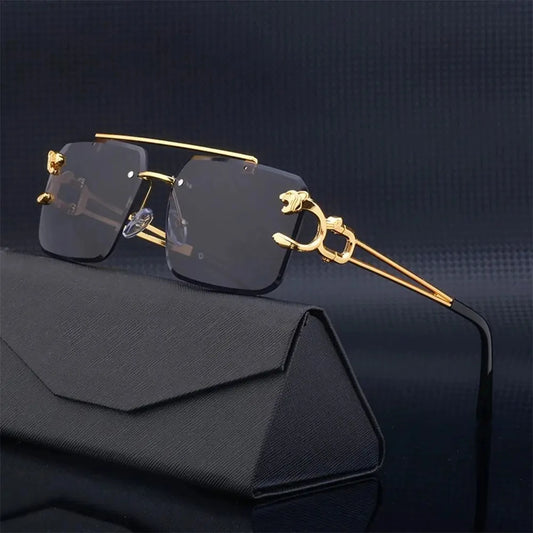 Fashion Metal Leopard Rimless Sunglasses Double Bridges Gradient  Shades UV400 Punk Fashion Glasses