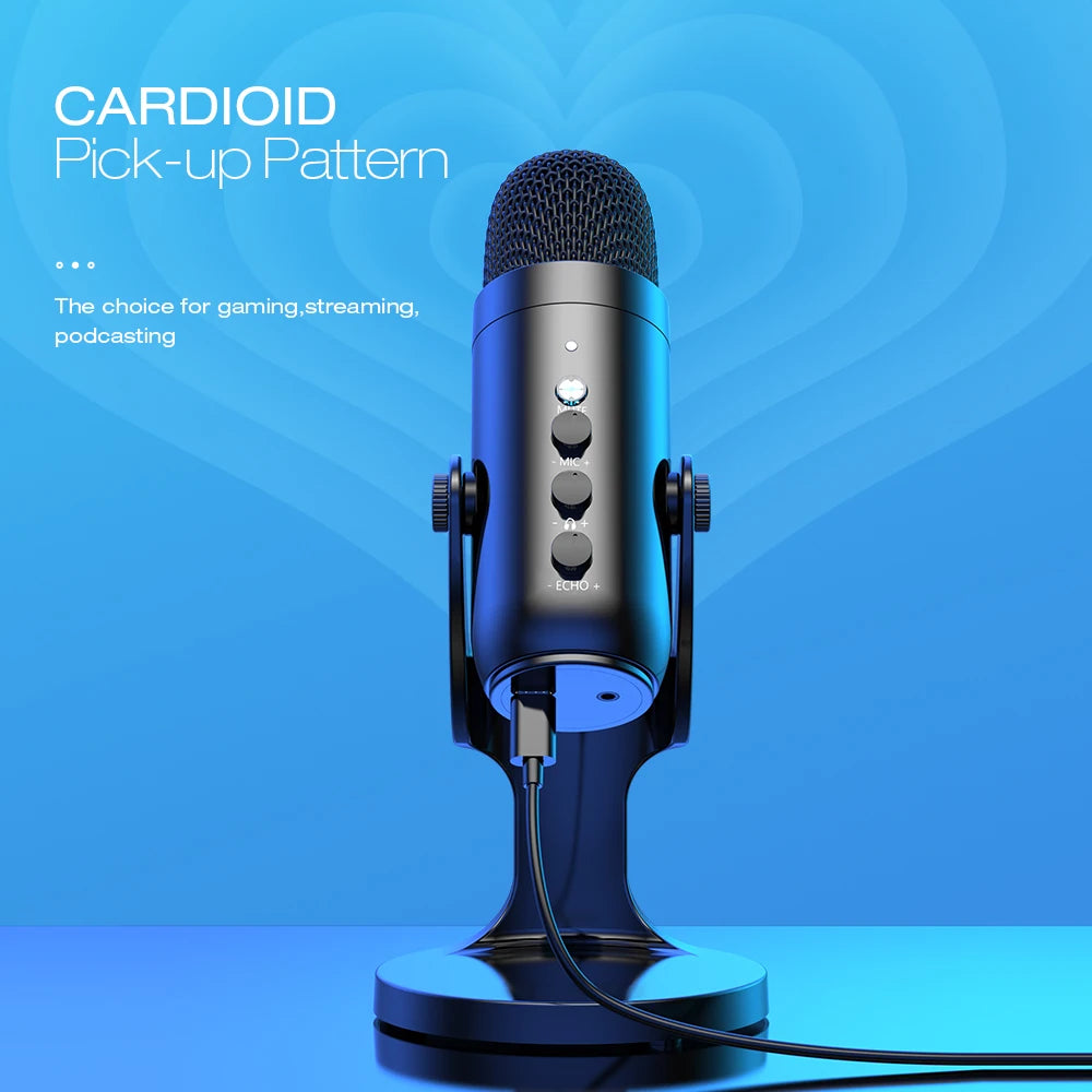 Haomuren USB Microphone for PC Mac Gaming Recording Stream Podcast, Computer Condenser Mic with Phone Adapter Headphone Output