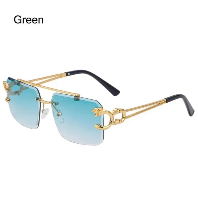 Fashion Metal Leopard Rimless Sunglasses Double Bridges Gradient  Shades UV400 Punk Fashion Glasses