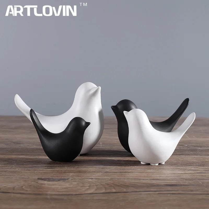 Nordic Creative White Ceramic Bird Figurines Home Decoration Accessories Party Crafts for Living Room Shelves Wedding Ornaments