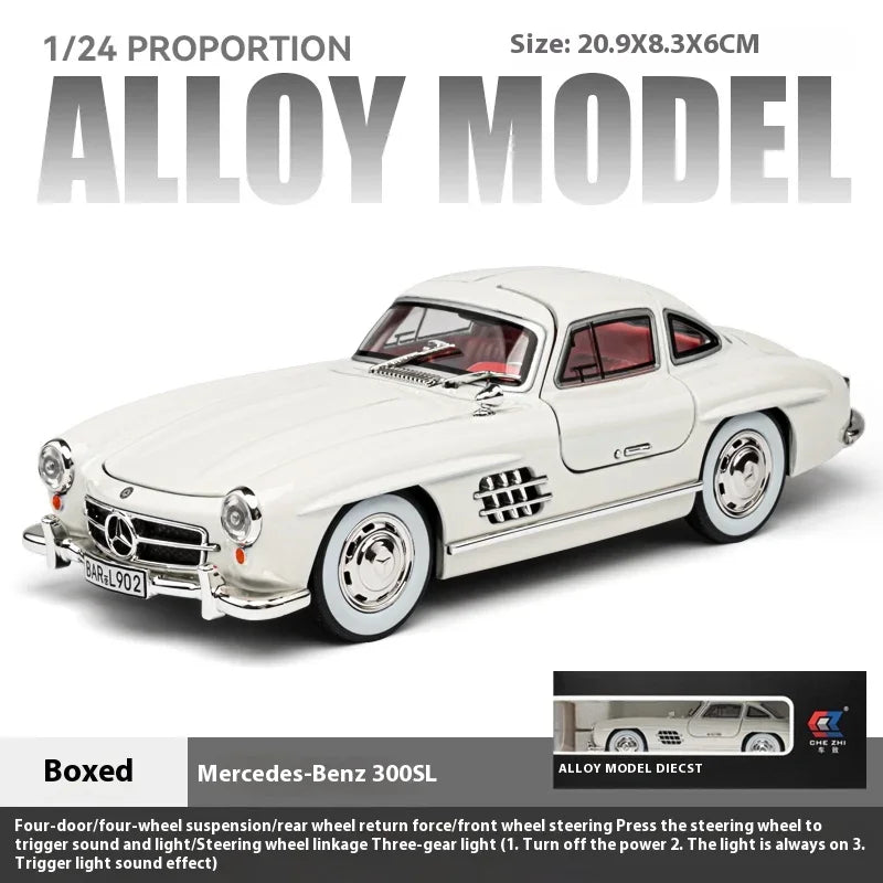 1:24 Mercedes-Benz 300SL Classic Car Alloy Diecast Car Model Home Interior Decoration Ornaments Sound & Light Collect Gift C361