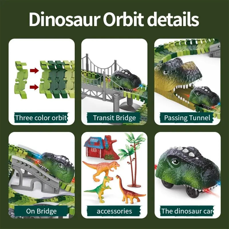 Dinosaur Track Electric Dinosaur Car Mountain Road Rail Kids Puzzle Playful Toy Emit Light Boys Christmas Birthday Gift