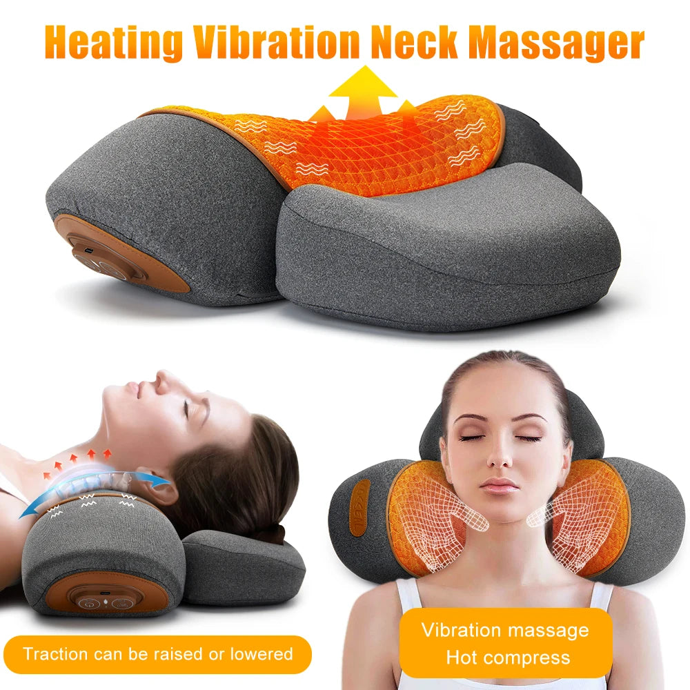 Electric Heating Cervical Massager Pillow Hot Compress Vibration Massage Neck Traction Relax Sleeping Pillow Spine Support