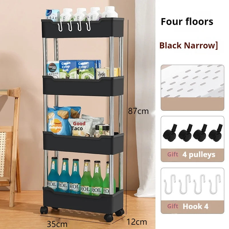 LH 3/4 Tier Mobile Storage Rack Multifunctional Save-Spacing Movable Gap Plastic Bathroom Rack Trolley Organizer with Wheels