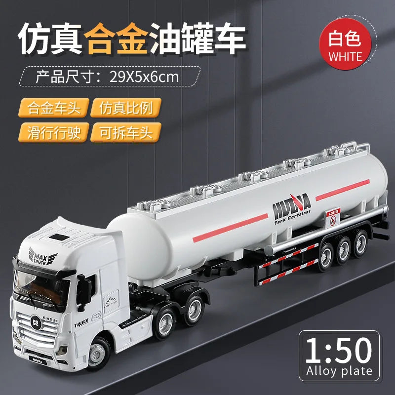 Huina 1/50 Alloy Dump Truck Flat Trailer Fuel Tank Car Model Removable Engineering Transport Container Lorry Vehicle Toy For Boy