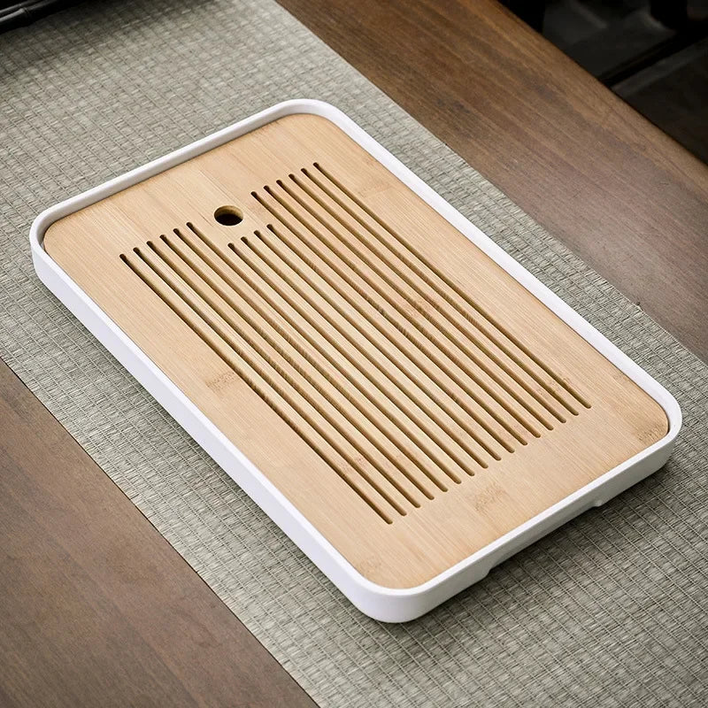 Portable Bamboo Tea Tray Kung Fu Tea Set Tray Grid Disk Household Drainage Storage Tea Tray Quick Drainage Dry and Wet Dual Use