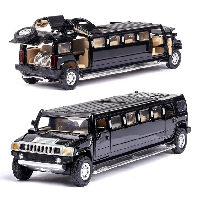 1:32 Alloy Lengthen Hummer Limousine Car Model Metal Diecasts Vehicles With Sound Light Pull Back Car Collection Toys Kids Gifts