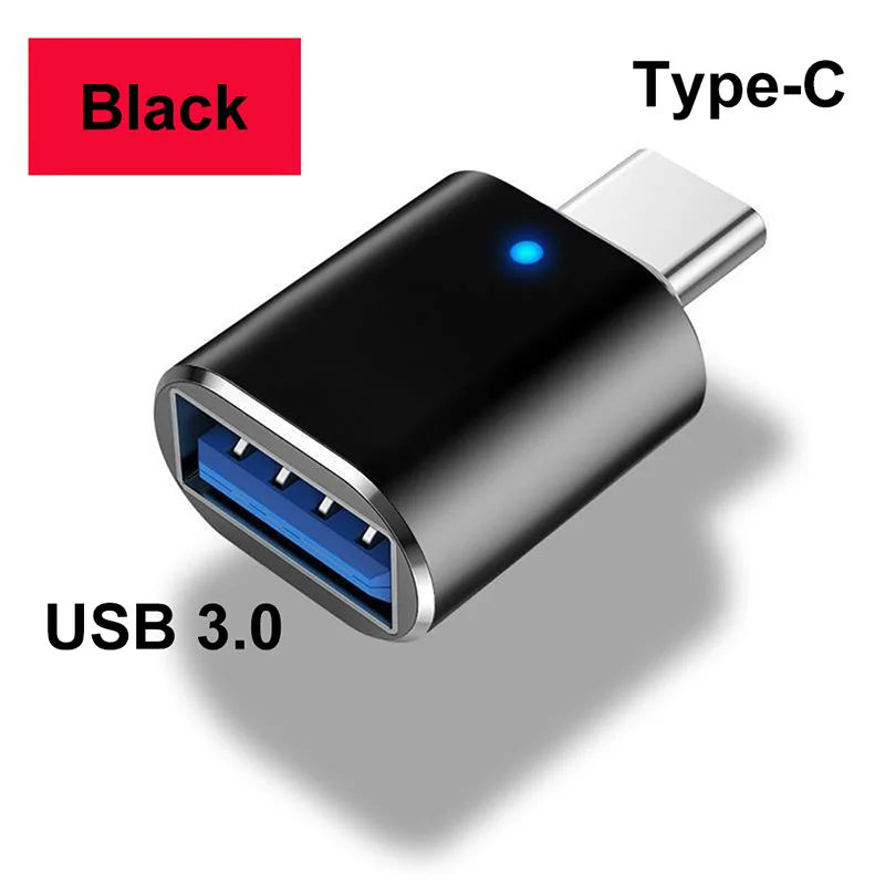 LED USB 3.0 To Type C Adapter OTG To USB C USB-A To Micro USB Type-C Female Connector For Samsung Xiaomi POCO Adapters