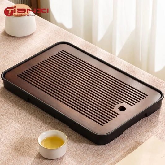 GIANXI Bamboo Tea Tray Small Household Tea Tray Simple Kung Fu Tea Set Drainage Storage Drainage Dry And Wet Dual Use