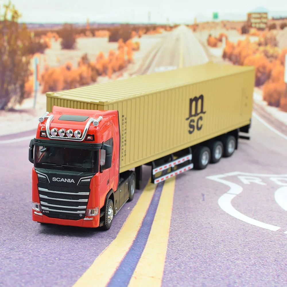 1:50 Simulation Alloy Diecast Large Truck Head Model Container Toy Pull Back Sound Light Engineering Transport Vehicle For Kids