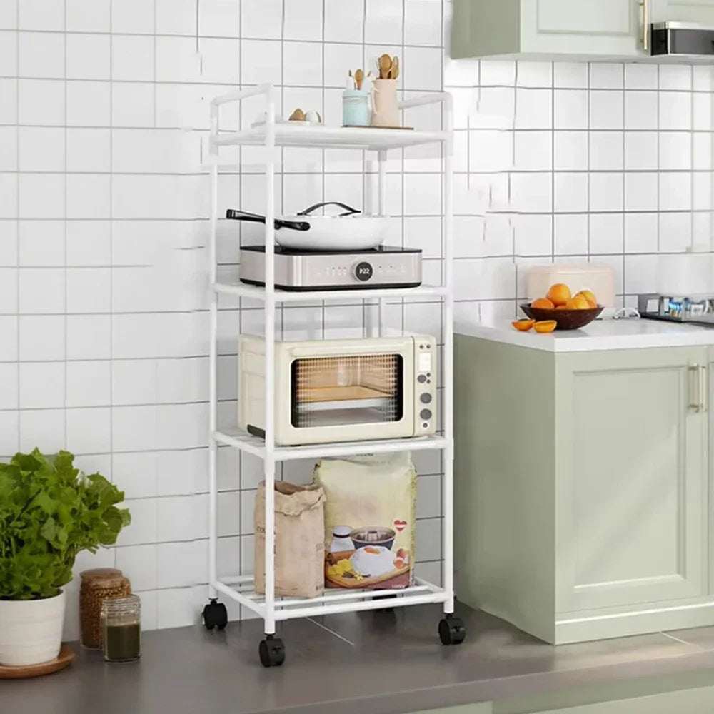 4/5/6 Layer Floor-Standing Storage Rack with Pulleys for Kitchen and Bathroom Household Organizer and Room Storage Accessories