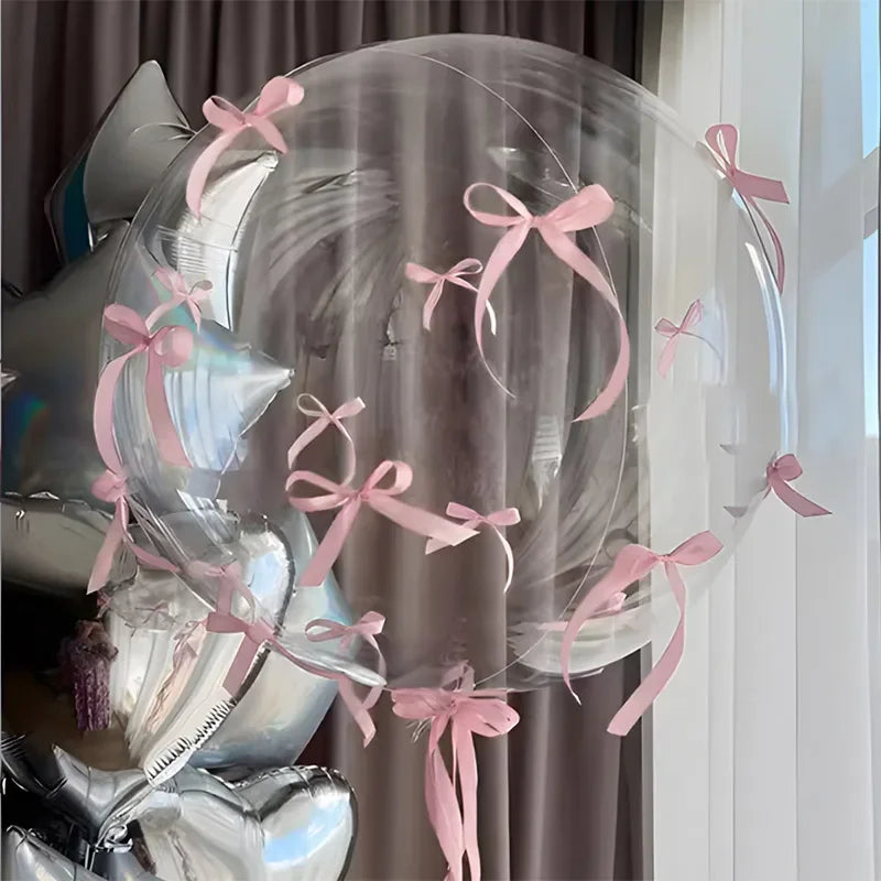 24 Inch Transparent Balloon With 10pcs Pink Bow Ribbon Sets For Valentine's Day Engagement Birthday Party Decoration Suits