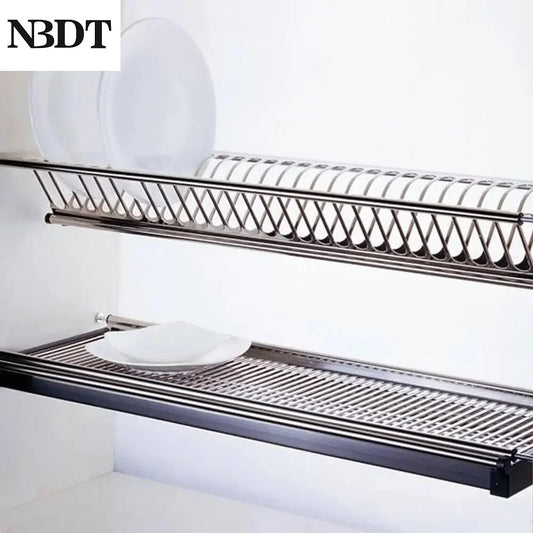 1Set Stainless Steel 2 Tiers Dish Rack With Drip Collecting Tray Kitchen Cupboard Plate Storage Drying