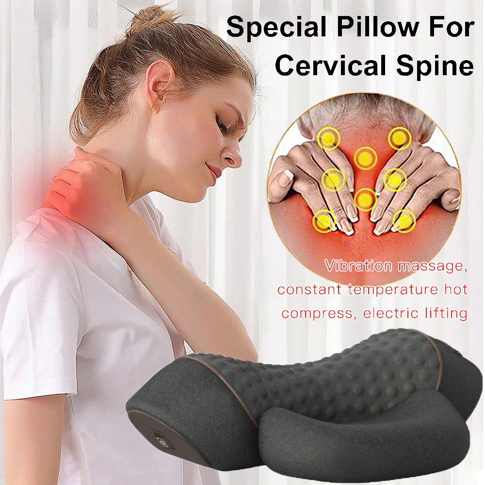 Electric Heating Cervical Massager Pillow Hot Compress Vibration Massage Neck Traction Relax Sleeping Pillow Spine Support