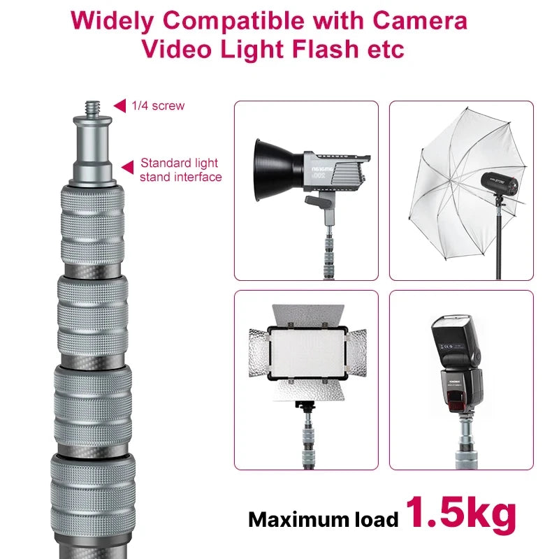 Ulanzi MT-49 1.9M Carbon Fiber Lighting Stand Portable Tripod Photography Light Stand for LED Light Flash Softbox Travel Monopod