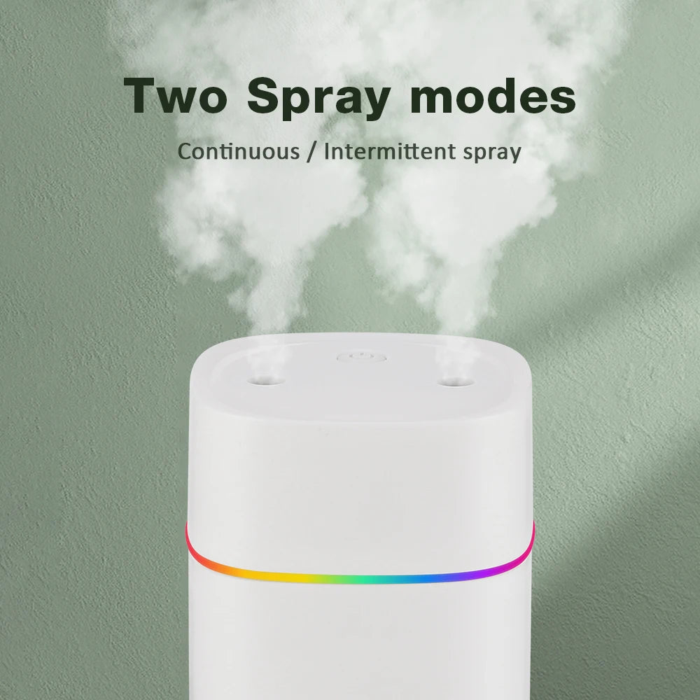 Air Humidifier Double Spray Port Essential Oil Aromatherapy Humidifier Mute Atomizer Colorful Lights For Home Office Car 600ML