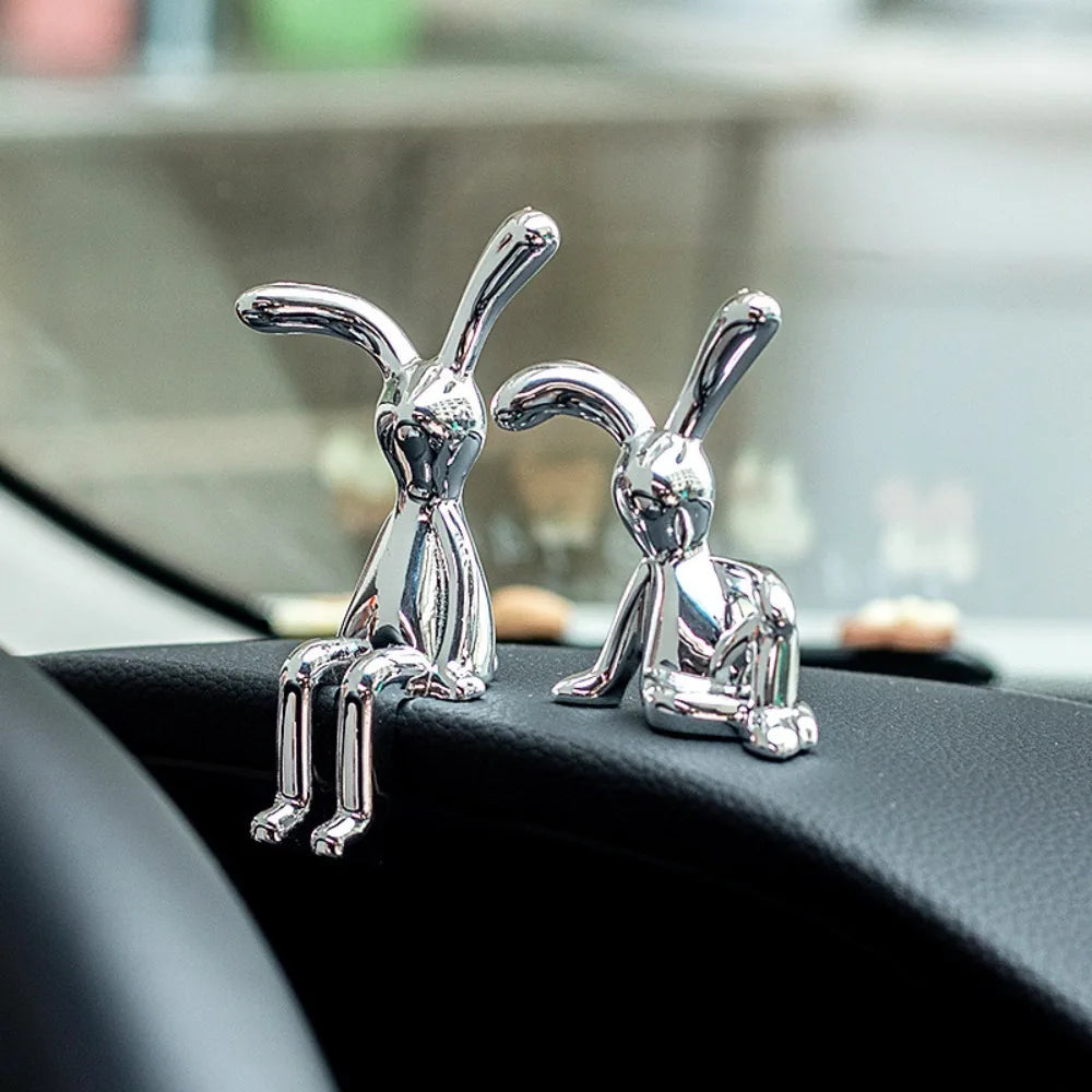 Cartoon Rabbit Decorative Ornament Long Eared Rabbit Eco-friendly Plastic Car Interior Decoration Cute Electroplating Home Decor