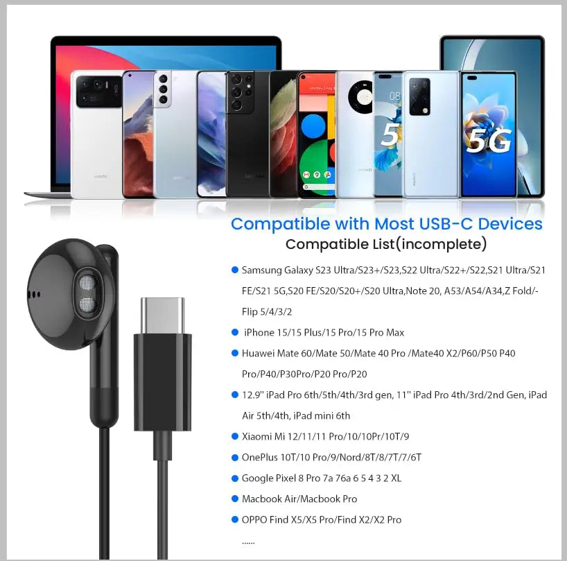 For Galaxy S24 Ultra Type C Earbud Wired Headphones With Mic DAC Chip 3.5mm Earphone S23 S22 S21 + Ultra note 20 10 Accessories