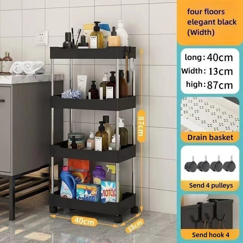 Bathroom Storage Rack With Wheels 3/4 Layer Rolling Utility Cart Bathroom Storage Organizer Multi-purpose Utility Cart