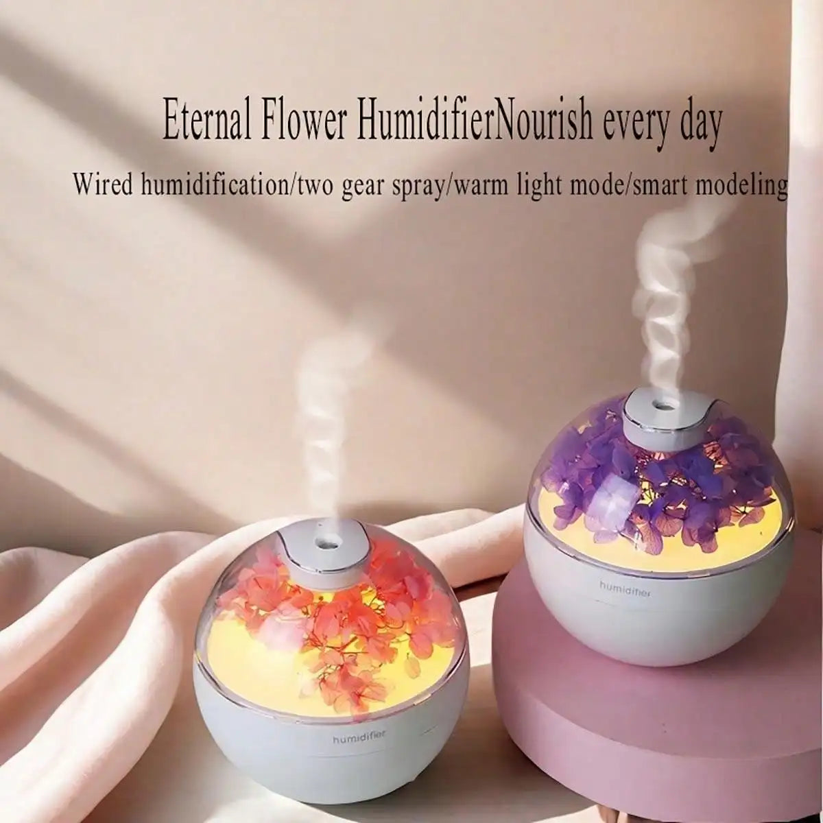 2025 New USB Power Cord Mini Simulated Flower Air Humidifier Aroma Diffuser Essential Oil Diffuser With Warm Night Lights