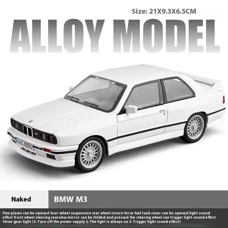 1:24 1988 BMW M3 E30 Alloy Sports Car Model Diecasts Metal Classic Car Model High Simulation Sound and Light Childrens Toys Gift