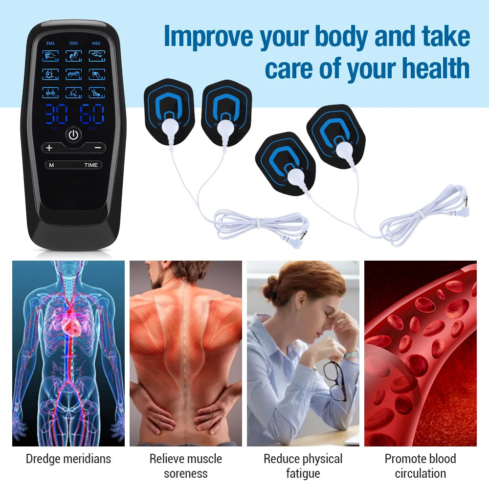 Electric Muscle Stimulator 9 Modes 30 Gears Dual Pulse Dual Output Physiotherapy Instrument Portable Digital Meridian Massager