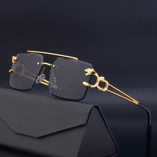 Fashion Leopard Rimless Sunglasses Double Bridges Gradient Ocean Film Shades UV400