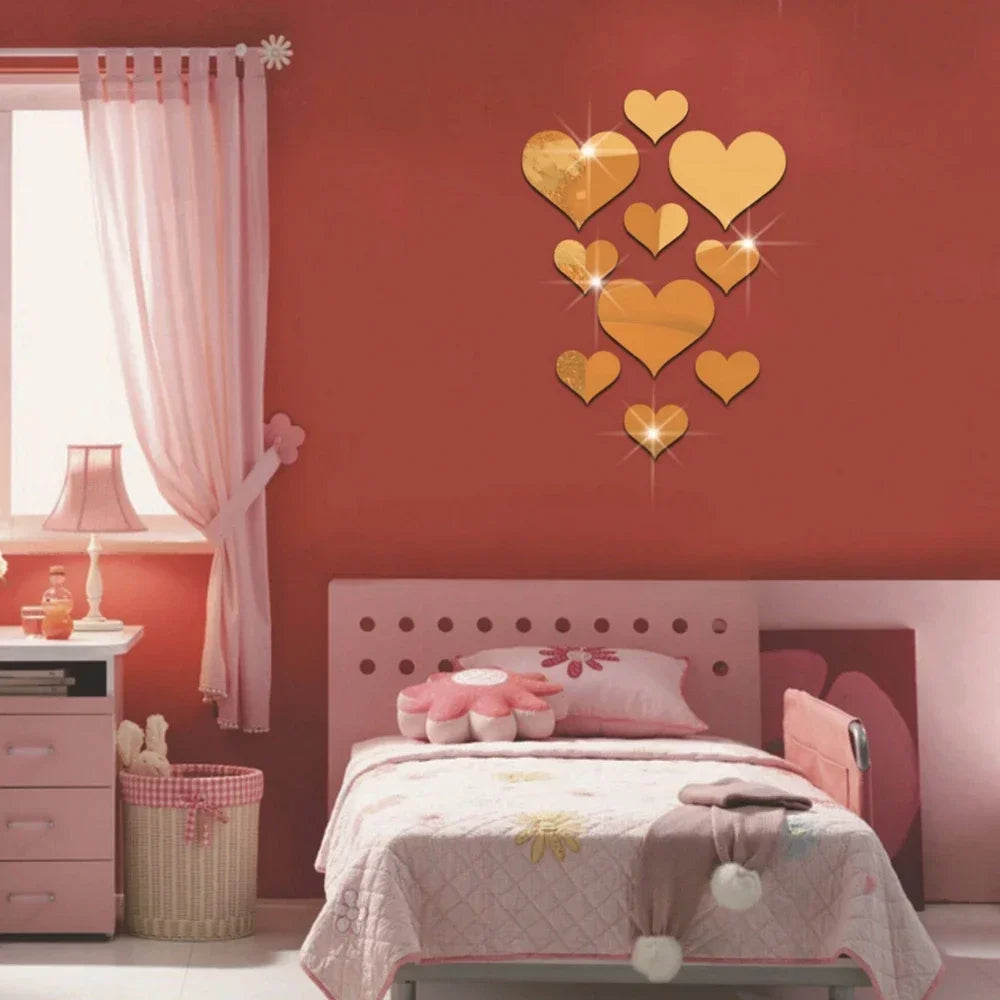 DIY Decorative 10Pcs/Set Durable Love Heart Stickers Wall Sticker Mirror Mural 3D Decal Simple Removable Paster Home Decoration