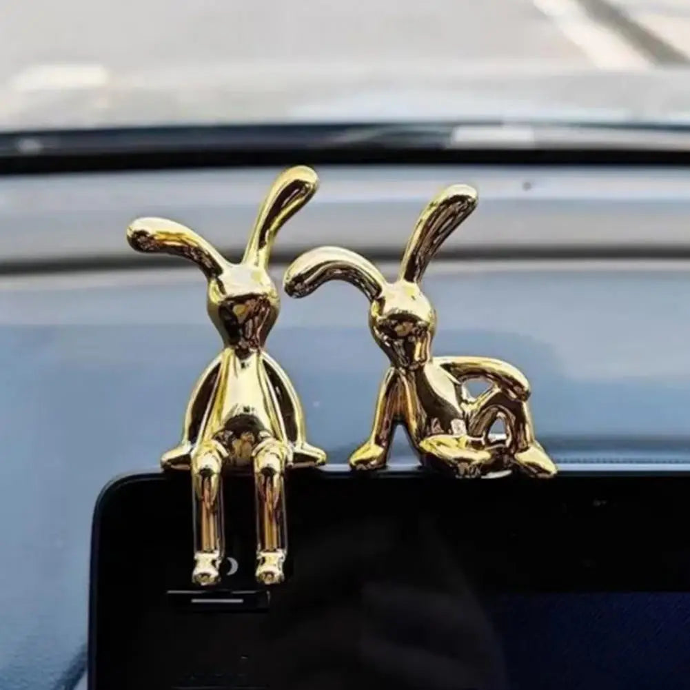 2Pcs Long Ear Funny Cute Bunny Figurine Ornament Electroplating Rabbit Model Toy Statue Car Dashboard Decor Home Christmas Gift