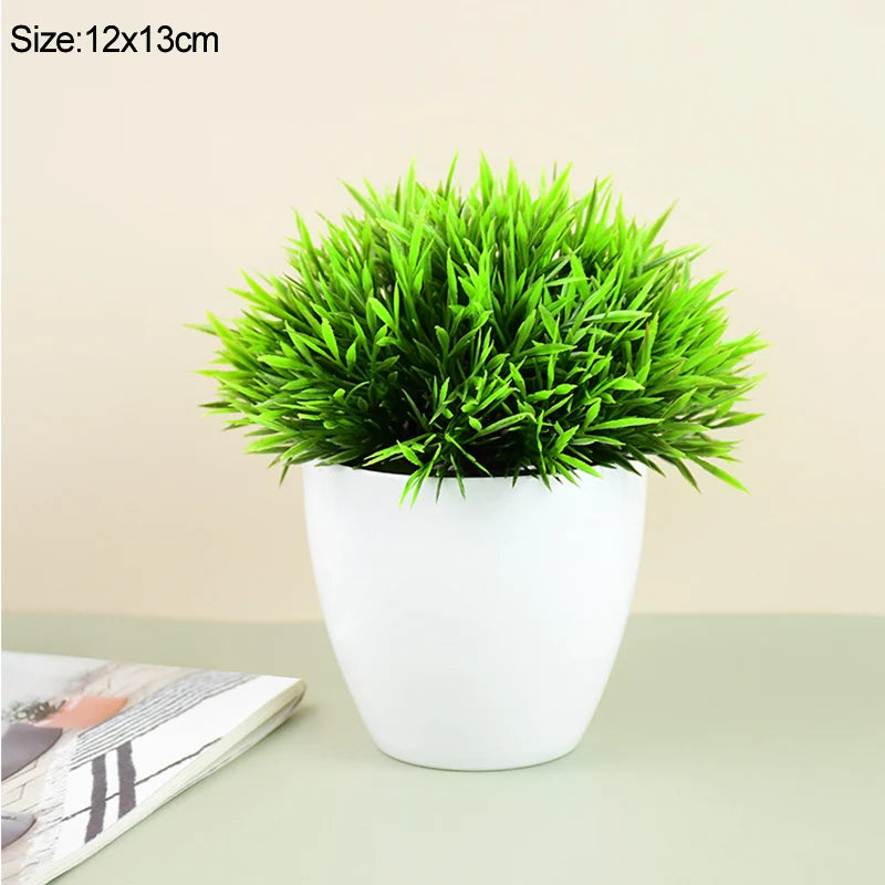 Artificial Plants Potted Green Bonsai Small Tree Grass Plants Pot Ornament Fake Flowers for Home Garden Decoration Wedding Party