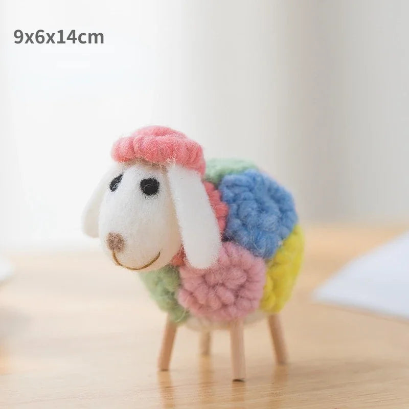 Handmade wool felt filled sheep small ornaments creative ins bedroom desktop home furnishings statue miniature crafts pendant