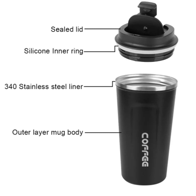 Thermo Cafe Car Thermos Mug for Tea Water Coffee Leak_Proof Travel Thermo Cup Coffee Mug 380/510ML Double Stainless Steel