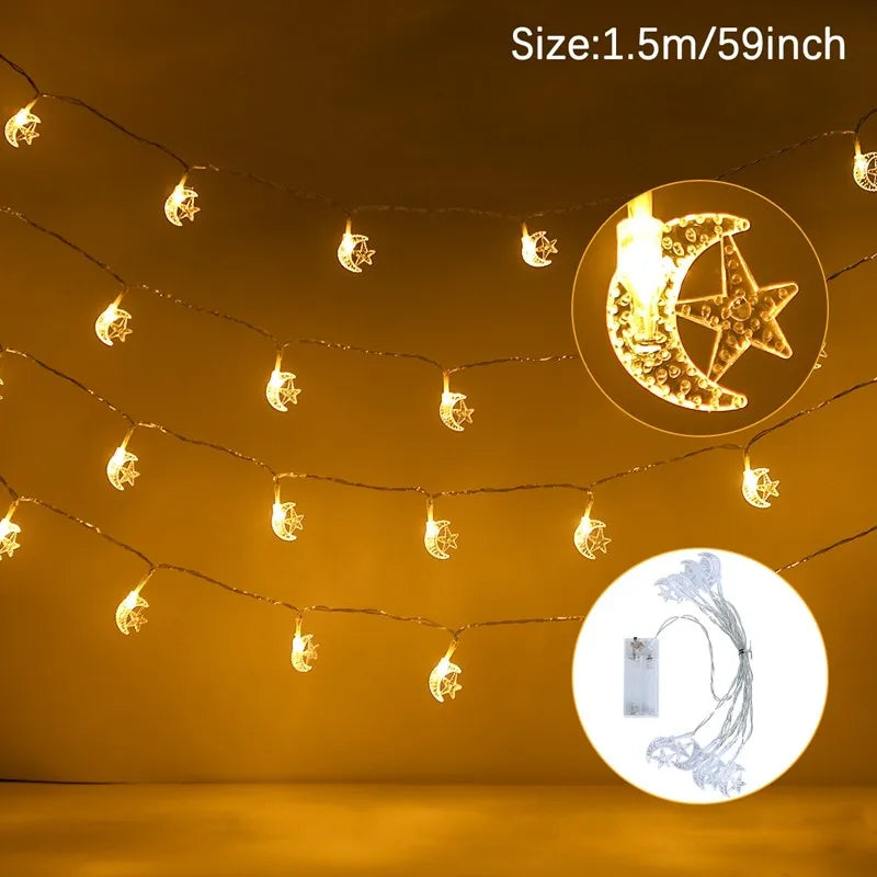 Eid Mubarak Moon Star Led String Lights Ramadan Decoraion for Home 2025 Ramadan Kareem Muslim Islam Al Adha Party Supplies