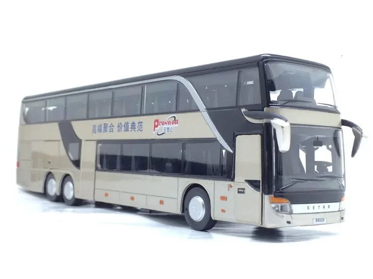 2025 new car Sale High quality 1:32 alloy + ABS pull back bus model,high imitation Double sightseeing bus,flash LED toy vehicle