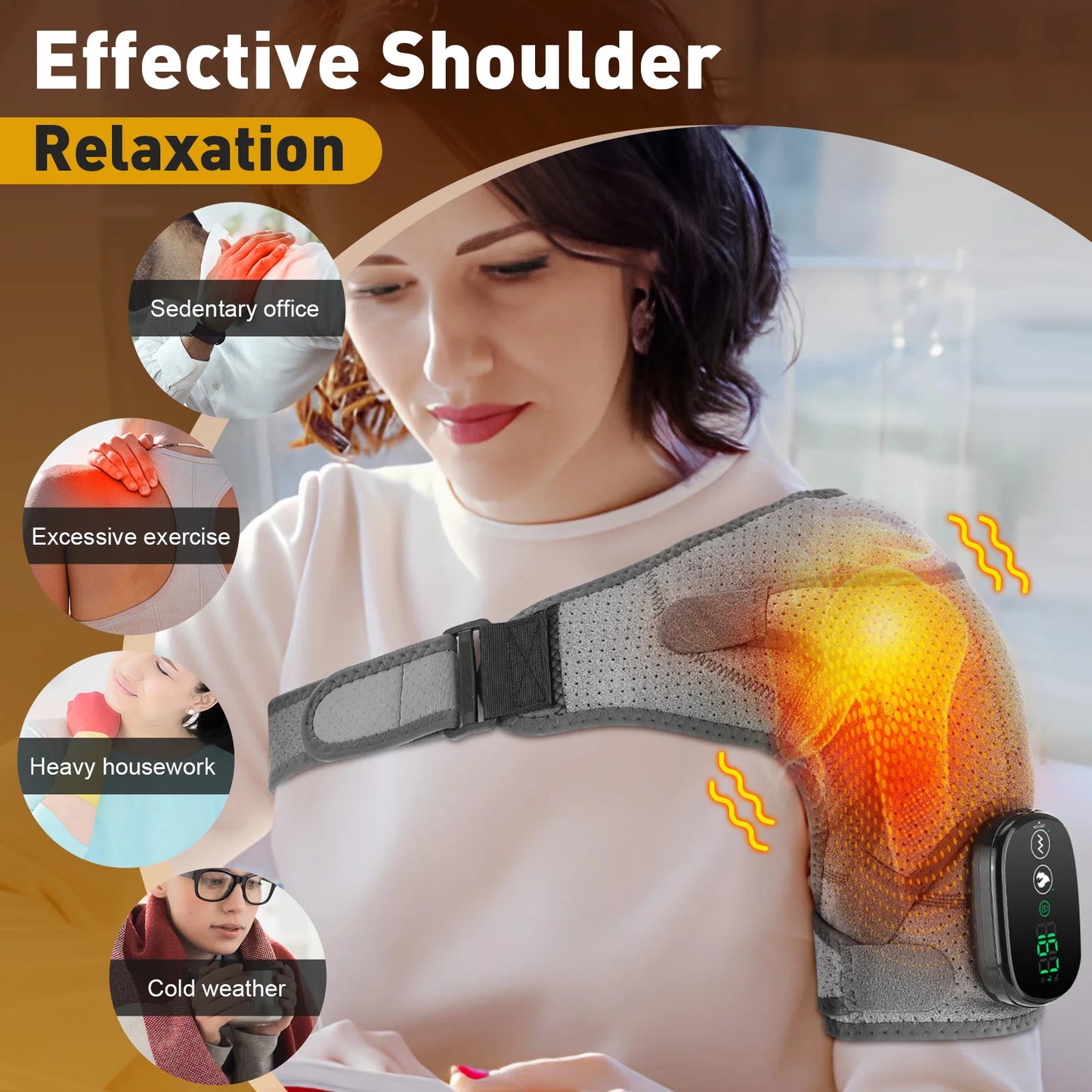 Electric Heating Shoulder Support Belt Vibration 3 Levels Temperature Adjustment Cold Warm Body Relaxation Tool for Both Side