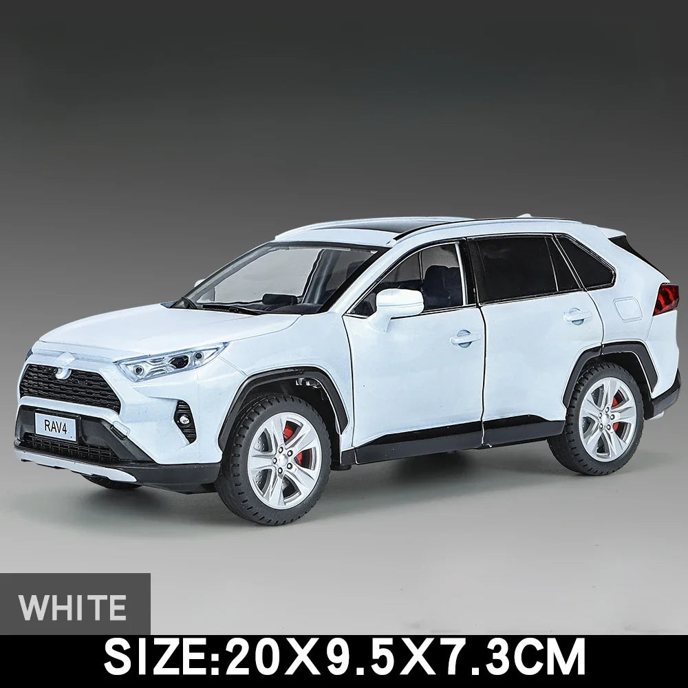 1/24 Scale RAV4 Alloy Diecast Toys Car Models Simulation Metal With Pull Back Sound And Light Vehicles Collection Kids Gifts Toy