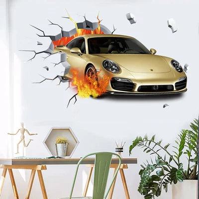 3D Urban High end Sports Car Cool Motorcycle Car Wall Sticker Boys' Room Car Art Poster Wallpaper Boys' Dream Gift Decoration