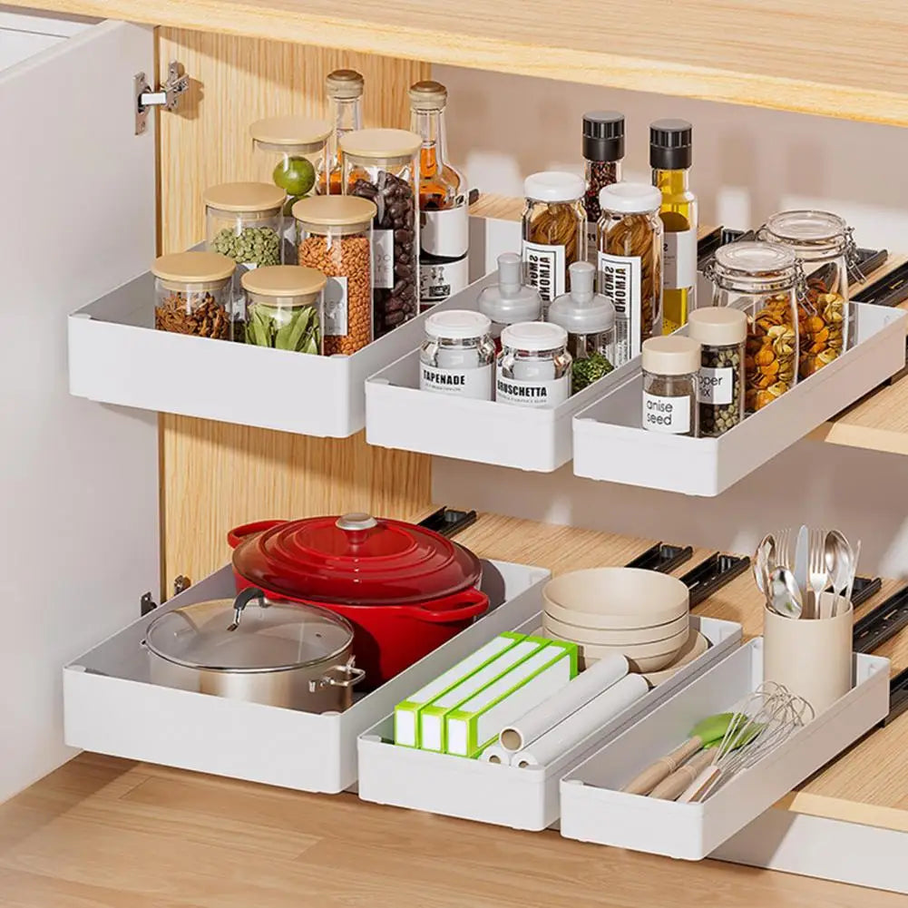 Space-saving Drawer Tray Kitchen Cabinet Organizer with Divider Racks Heavy Duty Slide Out Drawers for Cabinets for Kitchen