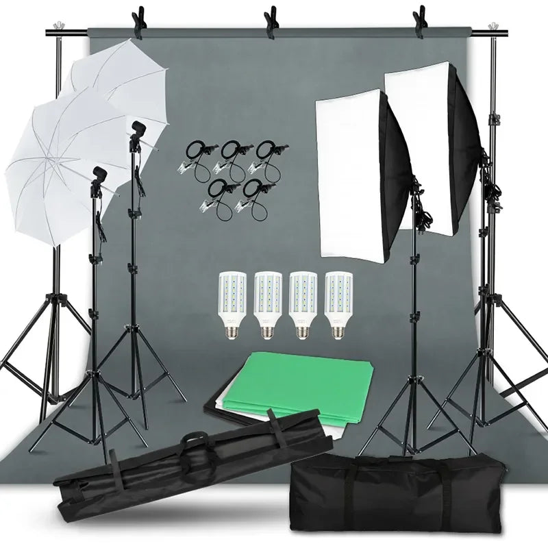 Photography Background Frame Support Softbox Lighting Kit Photo Studio Equipment Accessories With 3Pcs Backdrop And Tripod Stand