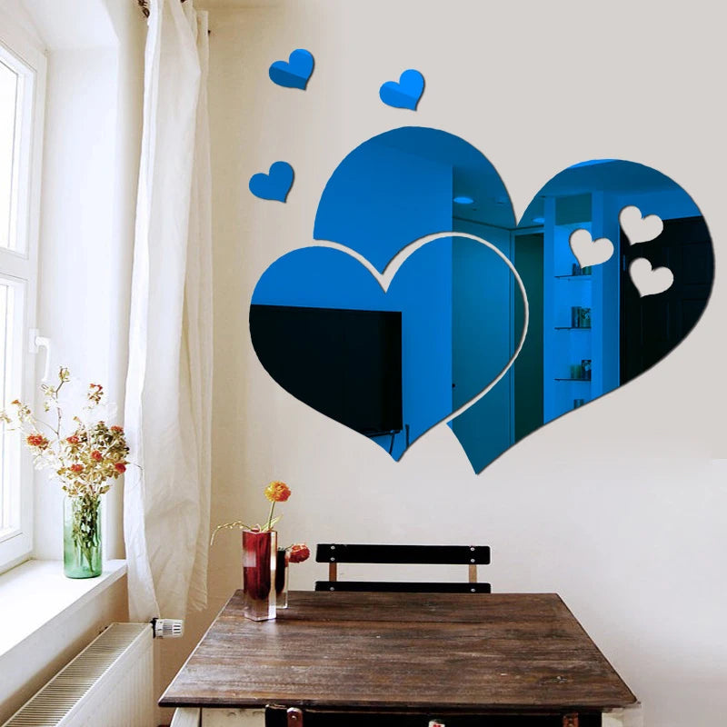 3D Acrylic Wall Stickers Europe Style Hearts Fashion DIY Decals Self-adhesive LOVE Wedding Background Decoration Mirror Ornament