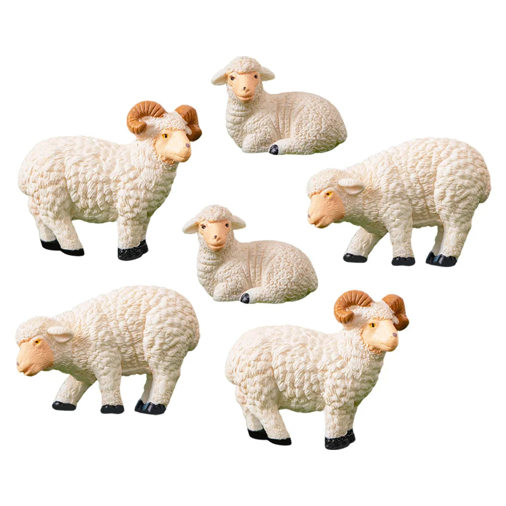 6 Pcs Micro Landscape Decoration Animal Goat Statues for Home Mini Figurine Resin Office Table Sheep Sculptures Decorations