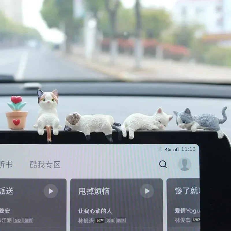 Home Decoration Cute Desktop Gifts Cartoon Simulation Edge Hang Cat Car Center Console Ornaments Decoration Car Accessories