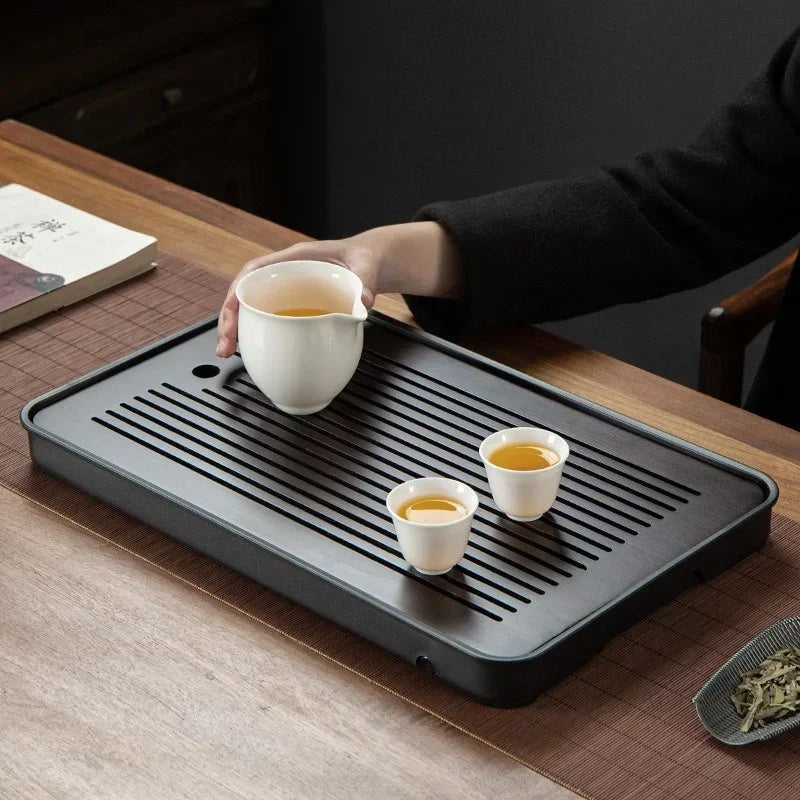 Portable Bamboo Tea Tray Kung Fu Tea Set Tray Grid Disk Household Drainage Storage Tea Tray Quick Drainage Dry and Wet Dual Use